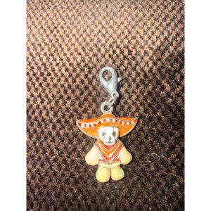 Webkinz Mexican Poncho Charm With Orange Sombrero & Poncho Silver Tone Enamel